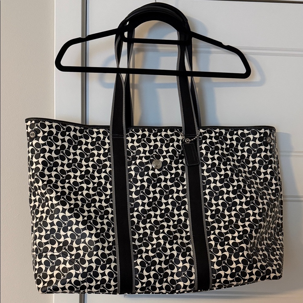 Large Coach Black and White Tote Bag